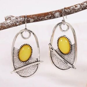 925 Sterling Silver Plated Yellow Synthetic Stone Boho Earrings